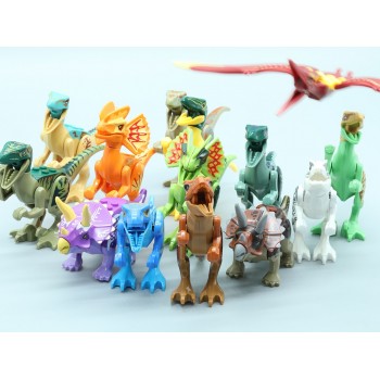 16 pcs Dinos Toy Buildable Legoings Dinosaur Building Blocks Figures with Movable Jaws Including T Rex Triceratops Velociraptor