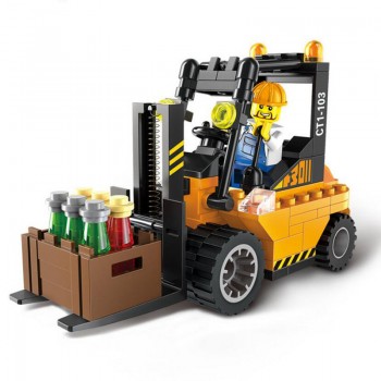 Enlighten Educational Building Block Sets City Series Sweeper Forklift Tractor Road Roller Bricks Model DIY Toys For Children