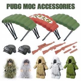 Military Weapon PUBG Accessories Gun Building Blocks Helmet Parachute Ghillie Suit SWAT Soldier Brick Toy Compatible Legoed Army