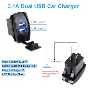 Herorider Car Motorcycle Waterproof 2 Port Dual USB Charger For iPhone Samsung 3.1A Mini Auto Charger Adapter Car-Charger