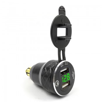 Black Aluminum Alloy Quick Charge 3.0 Dual USB charger for BMW Motorcycle Triumph Tiger Ducati Voltmeter QC3.0 DIN Socket to USB