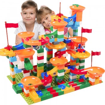74-296pcs Marble Race Run Maze Balls Track Building Blocks ABS Funnel Slide Big Size Bricks Compatible LegoING Duplo kids Blocks