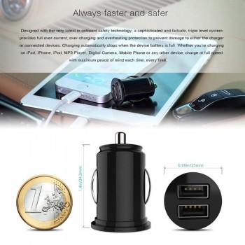 Mini Dual USB Ports Car Charger Plug Socket 5V 2.1A Double 2 USB Port Car Chargers Charging Adapter for iPhone Samsung Xiaomi