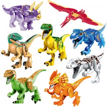 16 pcs Dinos Toy Buildable Legoings Dinosaur Building Blocks Figures with Movable Jaws Including T Rex Triceratops Velociraptor
