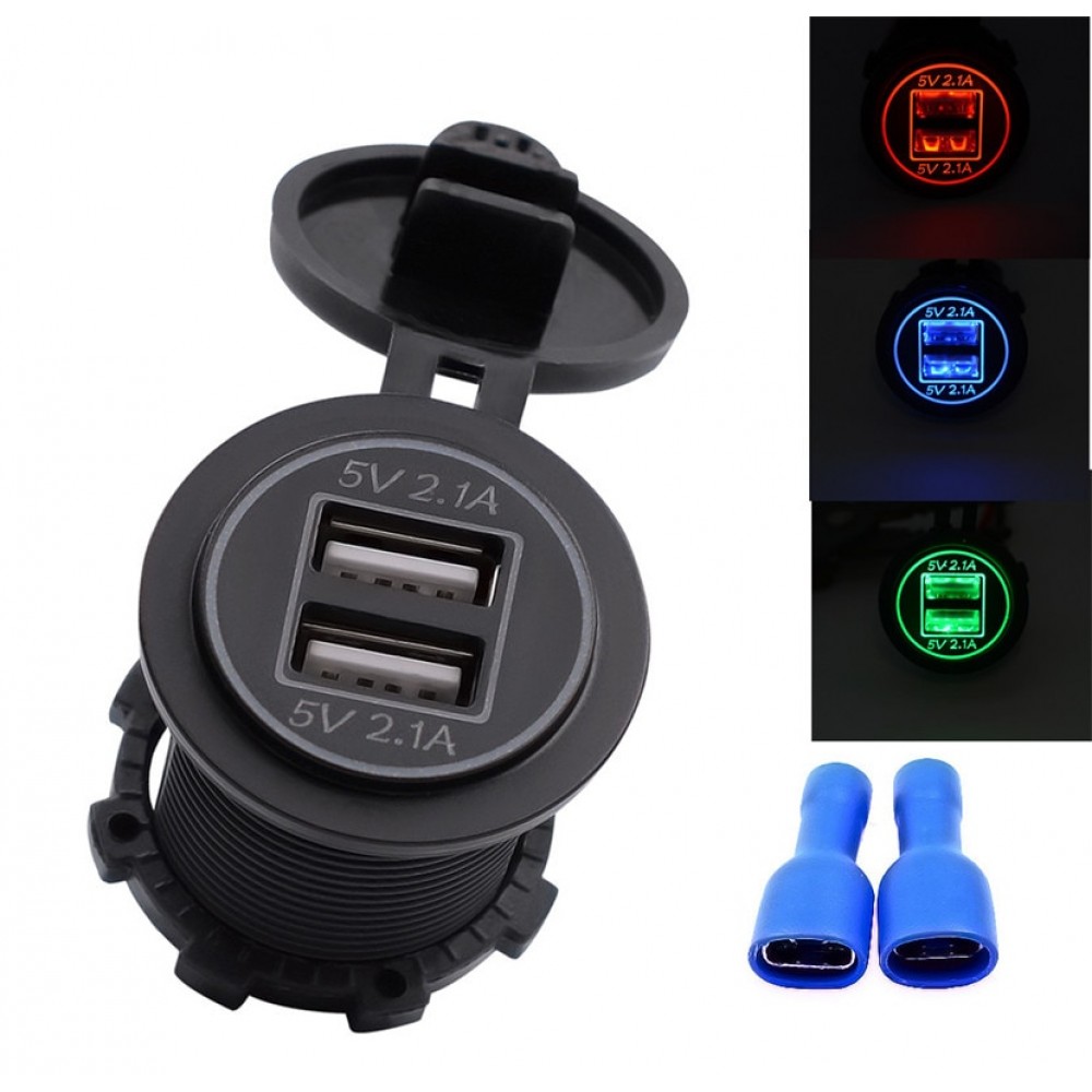 Auto 5V 4.2A Dual USB Charger Socket Adapter Power Outlet for 12V 24V Motorcycle Car