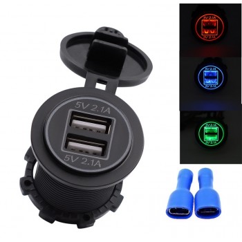Auto 5V 4.2A Dual USB Charger Socket Adapter Power Outlet for 12V 24V Motorcycle Car