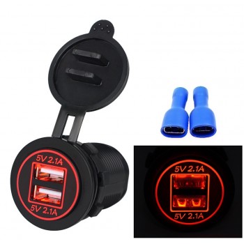Auto 5V 4.2A Dual USB Charger Socket Adapter Power Outlet for 12V 24V Motorcycle Car