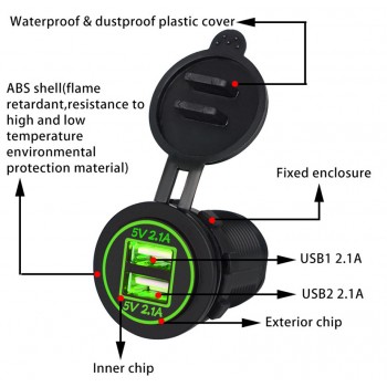 Auto 5V 4.2A Dual USB Charger Socket Adapter Power Outlet for 12V 24V Motorcycle Car