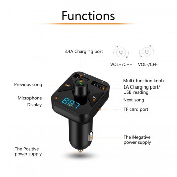 KORSEED USB Charger Wireless Bluetooth Car Kit FM Transmitter modulator Handsfree Carkit Audio Radio Music Mp3 Player for Phone