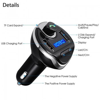 BEESCLOVER Bluetooth Car Kit FM Transmitter Wireless Radio Hands-free Adapter USB Charger Hands-free phone call MP3 function r30