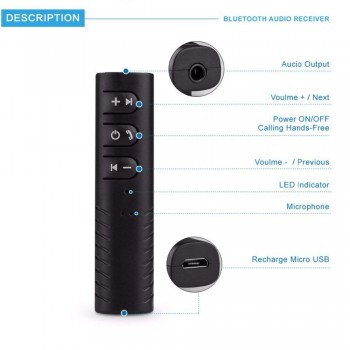1pc Mini Wireless Bluetooth 4.2 Adapter Hands-Free Car Kits Jack 3.5mm Aux Earphone for Audio Stereo System Headphone Speaker