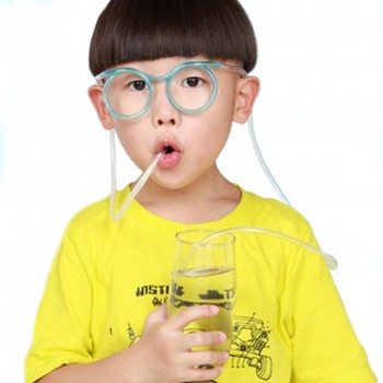 Fun soft plastic straw funny glasses flexible drinking toys party joke tube tools kids baby birthday toys