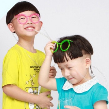 Fun soft plastic straw funny glasses flexible drinking toys party joke tube tools kids baby birthday toys