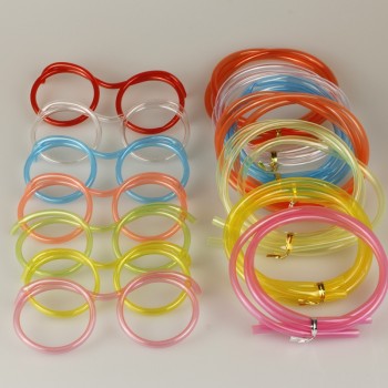 Fun soft plastic straw funny glasses flexible drinking toys party joke tube tools kids baby birthday toys