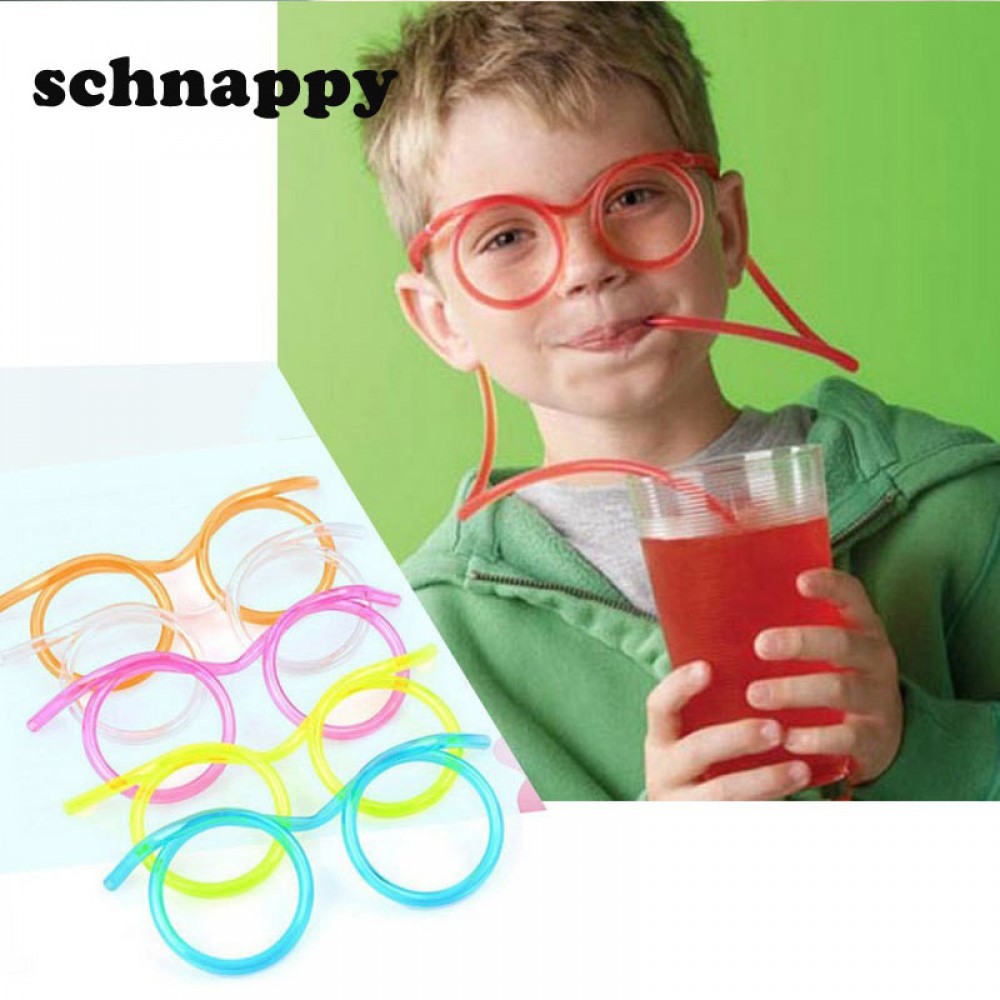 Fun soft plastic straw funny glasses flexible drinking toys party joke tube tools kids baby birthday party toys