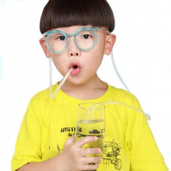 Fun soft plastic straw funny glasses flexible drinking toys party joke tube tools kids baby birthday party toys