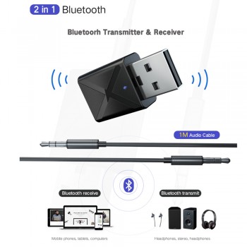 3.5mm AUX Bluetoot V5.0 Car kit Transmitter Receiver 2 in 1 Wireless Adapter Stereo Muisc audio Adaptador For TV PC Speaker