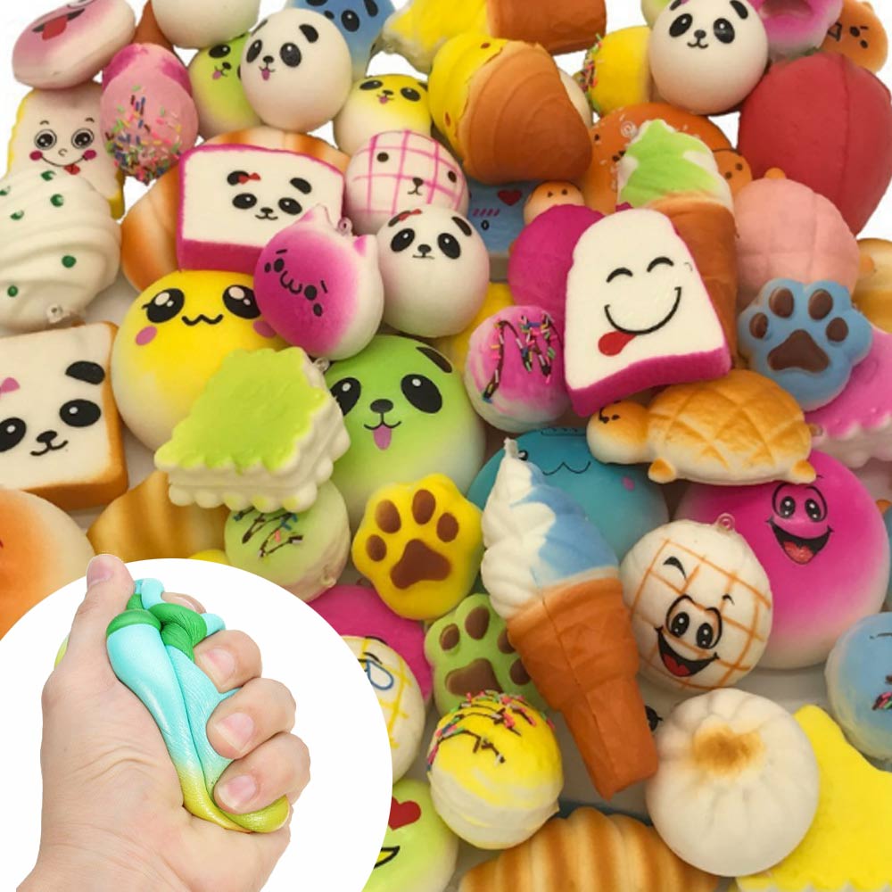 30pcs Random Slow Rising Squashy Toy Antistress Simulation Bread Cream Bun Pendant Donut Charm Antistress Stretchy Squish Toys
