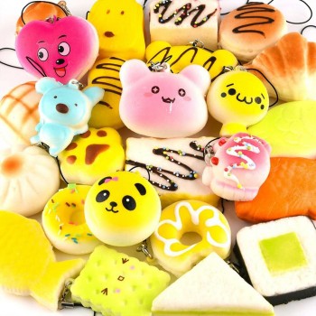 30pcs Random Slow Rising Squashy Toy Antistress Simulation Bread Cream Bun Pendant Donut Charm Antistress Stretchy Squish Toys