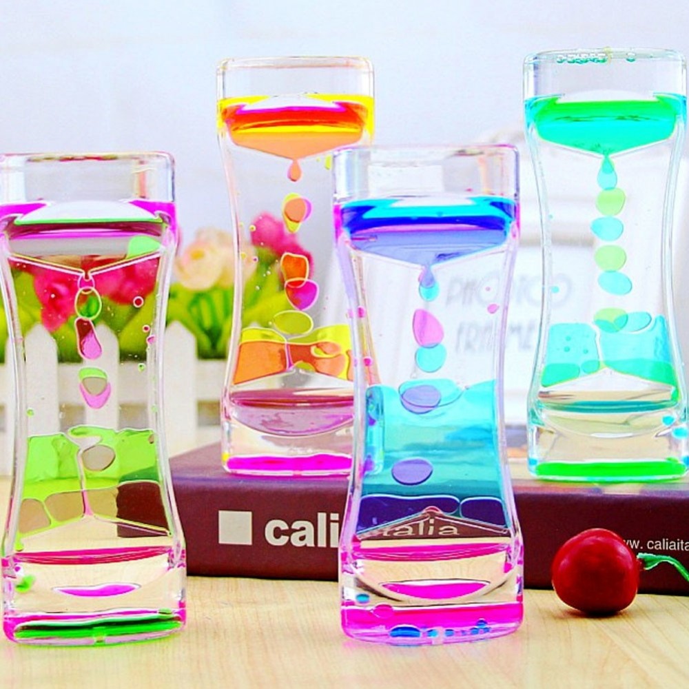 Double-color Hourglass Liquid Motion Bubbler Timer for Relaxing Therapy Relieves Stress and Increase Fidget Toy Pink and Green