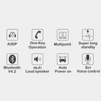 Bluetooth 4.2 Receiver Handsfree Car Kit Sun Visor Clip 2W Hifi Speakers Dual MiC Noise Cancelling Support Siri voice Control