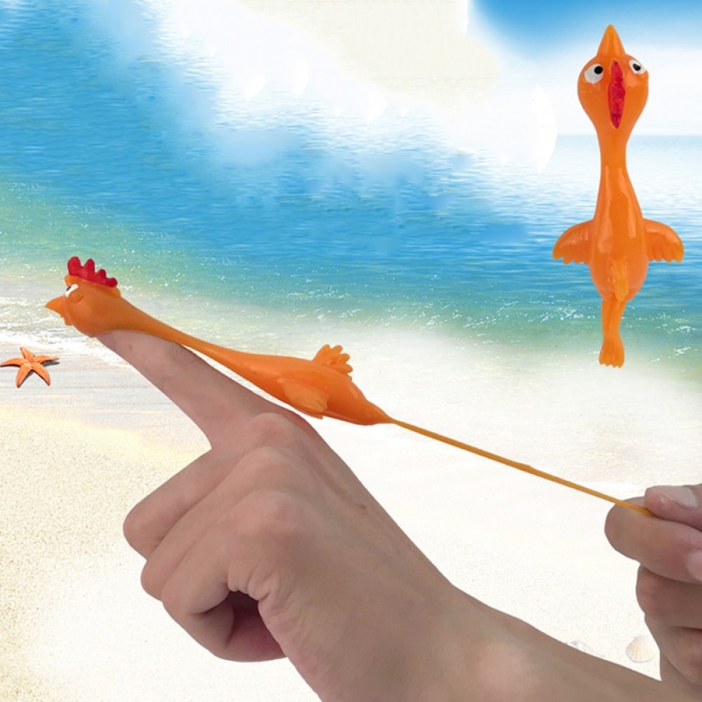 11.5CM Novelty Gags amp; Practical Joke Toys Funny Laugh Rubber Chicken Stretchy Flying Turkey Finger Birds Sticky Random Color