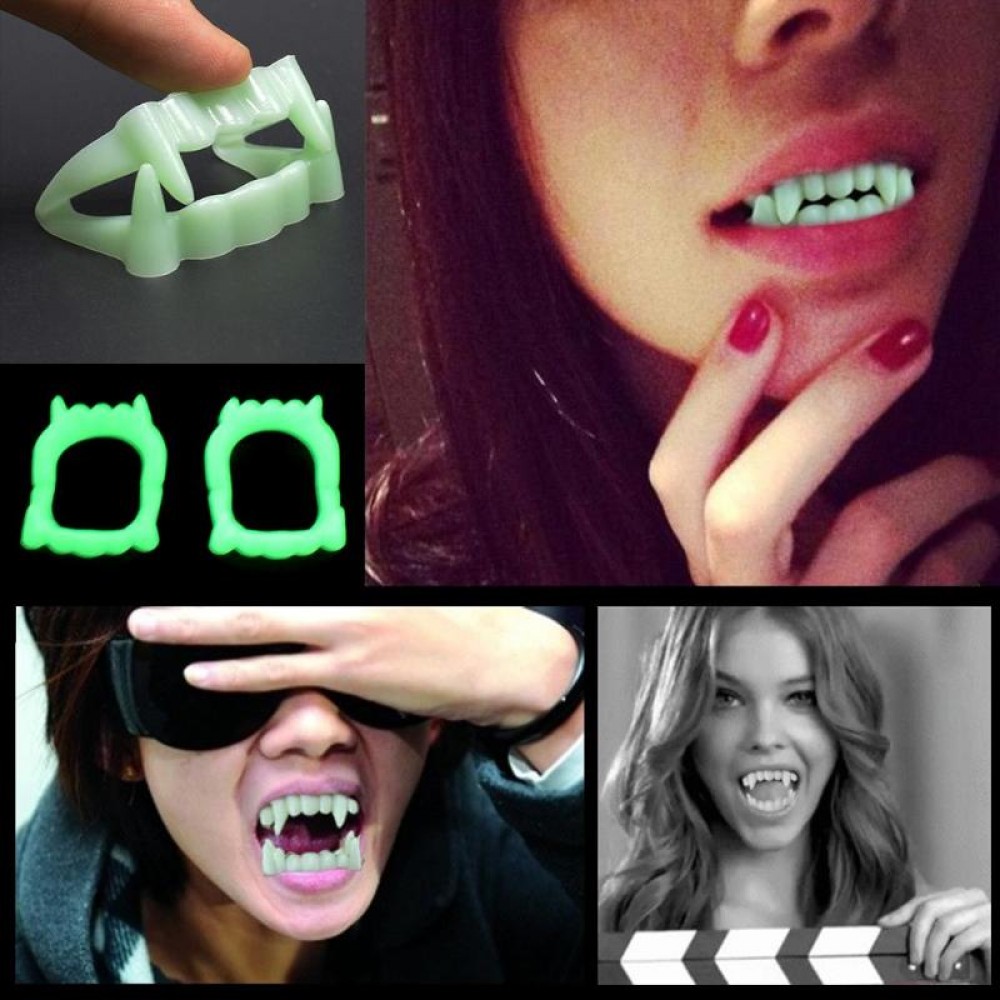 Luminous Vampire Fake Teeth for Halloween Party Night Glow Prop Masquerade Cosplay Funny Makeup Dentures