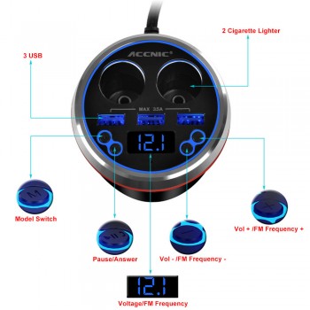 Accnic C1 3.5A 3 USB Car FM Transmitter Car Cigarette Lighter MP3 Player Adapter Hands free Wireless Bluetooth Radio FM Receiver