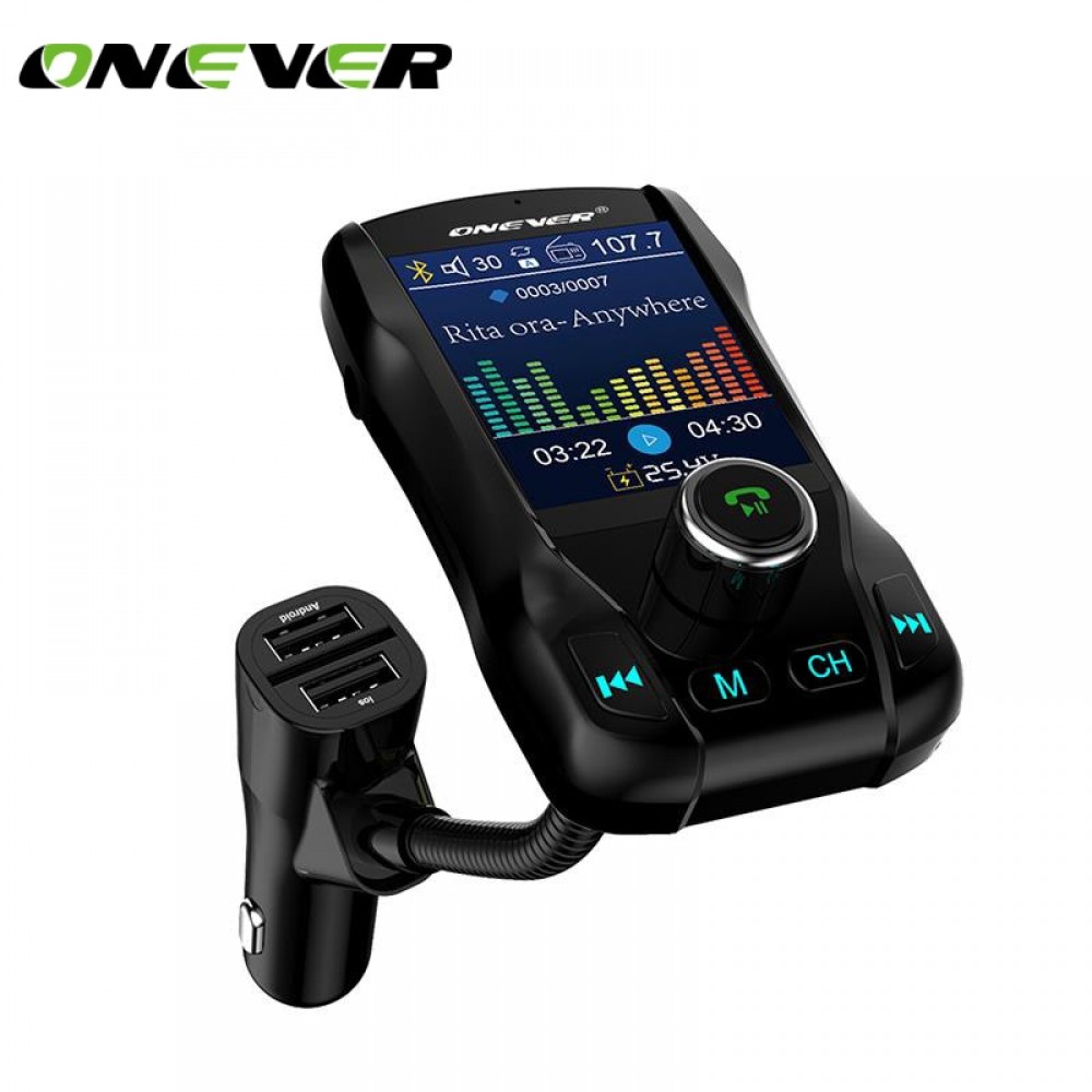 Onever FM Transmitter Wireless Bluetooth 360 rotatable Car MP3 Audio with 5V 2.1A Dual USB Charge Handsfree Color Screen Car Kit