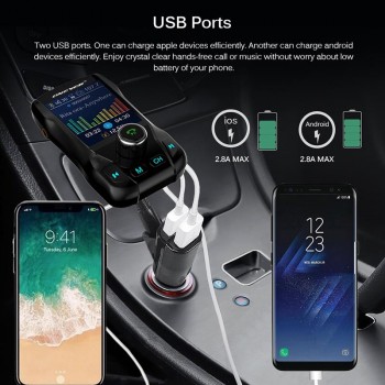 Onever FM Transmitter Wireless Bluetooth 360 rotatable Car MP3 Audio with 5V 2.1A Dual USB Charge Handsfree Color Screen Car Kit