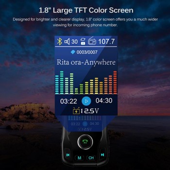 Onever FM Transmitter Wireless Bluetooth 360 rotatable Car MP3 Audio with 5V 2.1A Dual USB Charge Handsfree Color Screen Car Kit
