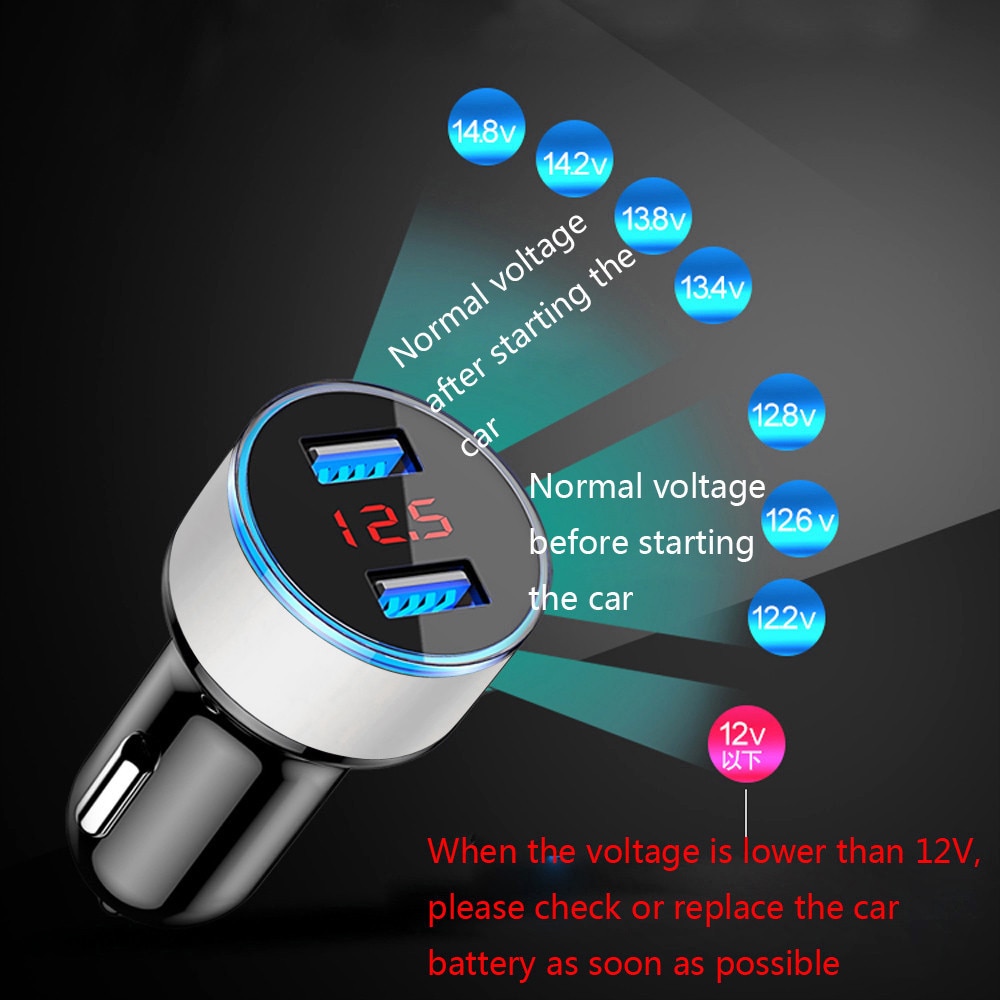 New Arrival 3.1A Dual USB Car Charger 2 Port LCD Display 12-24V Cigarette Socket Lighter Blue Led Light Display Screen #A