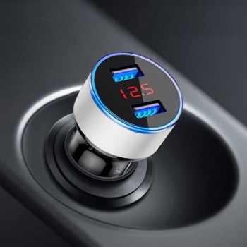 New Arrival 3.1A Dual USB Car Charger 2 Port LCD Display 12-24V Cigarette Socket Lighter Blue Led Light Display Screen #A