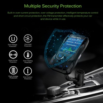 Onever Car Bluetooth V3.0 EDR in-Car FM Transmitter Radio Adapter Multiple Safety Protection Dual USB Ports