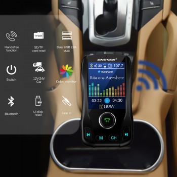 Onever Car Bluetooth V3.0 EDR in-Car FM Transmitter Radio Adapter Multiple Safety Protection Dual USB Ports