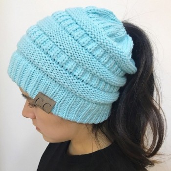 Winter Cap Women Knitted Hat Unisex Folds Ponytail Beanie Hat 10 Color Outdoor Wool cap Girls Caps Warm Hat Elasticity 55-60CM