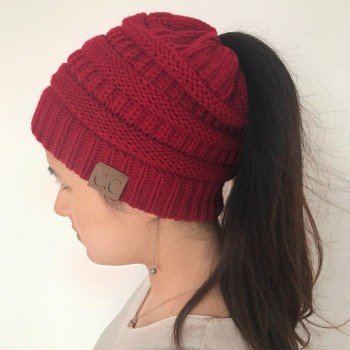 Winter Cap Women Knitted Hat Unisex Folds Ponytail Beanie Hat 10 Color Outdoor Wool cap Girls Caps Warm Hat Elasticity 55-60CM