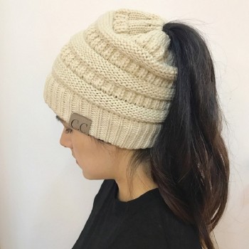 Winter Cap Women Knitted Hat Unisex Folds Ponytail Beanie Hat 10 Color Outdoor Wool cap Girls Caps Warm Hat Elasticity 55-60CM