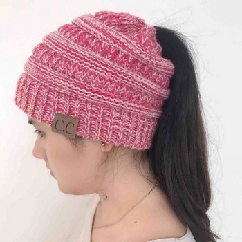 Winter Cap Women Knitted Hat Unisex Folds Ponytail Beanie Hat 10 Color Outdoor Wool cap Girls Caps Warm Hat Elasticity 55-60CM