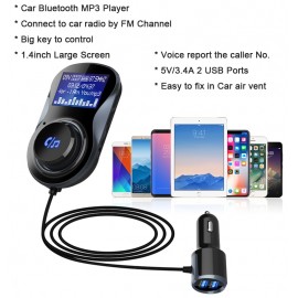 Siparnuo Bluetooth FM Transmitter Audio Car Mp3 Player Wireless In-Car FM Modulator Handsfree Bluetooth Car Kit with LCD Display