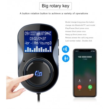 Siparnuo Bluetooth FM Transmitter Audio Car Mp3 Player Wireless In-Car FM Modulator Handsfree Bluetooth Car Kit with LCD Display