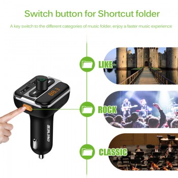 Onever 2017 Bluetooth V2.1 Car Kit Music Player FM Transmitter Hands-free Wireless Call Modulator 3.4A Dual USB Charger TF Slot