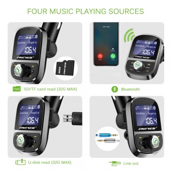 Onever FM Transmitter Wireless Bluetooth Hands-free Car Kit FM Modulator Audio Car Mp3 Player 3.1A USB Charger Support TF Card U