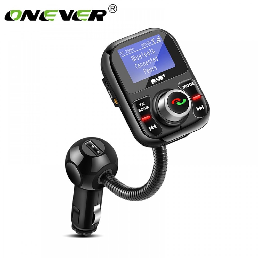 Onever Rotatable Car FM Transmitter Bluetooth DAB+ Receiver With Antenna 3.1A  Dual USB Car Charger Support TF Card U-disk AUX