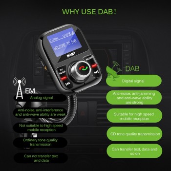 Onever Rotatable Car FM Transmitter Bluetooth DAB+ Receiver With Antenna 3.1A  Dual USB Car Charger Support TF Card U-disk AUX