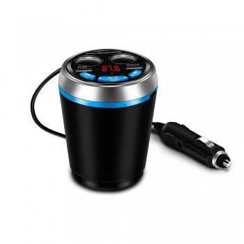 Onever Car Bluetooth FM Transmitter Music MP3 Player Hands Free Car Kit Cup Holder Cigarette Lighter 2 USB Car Charger Adapter
