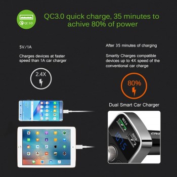 Onever Bluetooth FM Transmitter Quick Charger 3.0 Car MP3 Audio Music Player Dual USB Radio Modulator Car Kit HandsFree FLAC/APE
