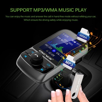 Onever FM Transmitter 1.8 Color Screen AUX Modulator Bluetooth Wireless MP3 Radio Adapter Car Kit 5V 3.1A USB Charger TF Card