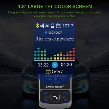 Onever FM Transmitter 1.8 Color Screen AUX Modulator Bluetooth Wireless MP3 Radio Adapter Car Kit 5V 3.1A USB Charger TF Card