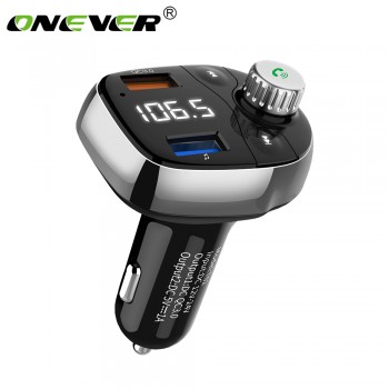 Car Dual USB FM Transmitter Player Quick Charge LCD Display Car Charger Adapter Bluetooth Hands-Free Support TF Card QC3.0